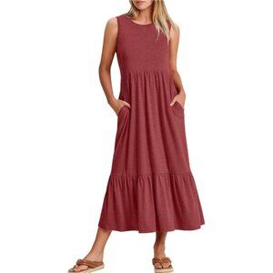 ANRABESS Women Summer Casual Sleeveless Crewneck Sundress Aline Flowy Tiered